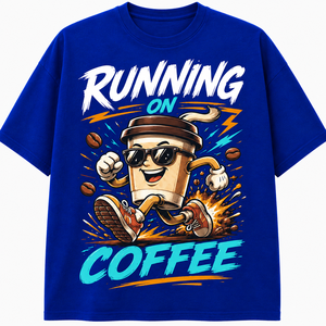 เสื้อยืดแขนยาวคอกลมสีดำพิมพ์ลายการ์ตูน Feel Rhythm Running Coffee สำหรับผู้ชาย ทรงหลวม สวมใส่สบาย ผลิตจากผ้าฝ้าย 100% - Product Image 1