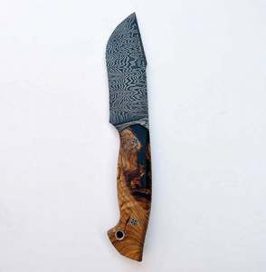 Cuchillo utilitario de hoja fija de acero de Damasco hecho a mano con mango de madera y resina, herramienta EDC tipo patita de oveja - Product Image 4