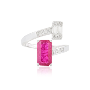 10K <b>Gold</b> Invisible Set Octagon Ruby Diamond <b>Cocktail</b> <b>Ring</b> for Women - Product Image 2