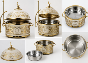 Calentador de Comida Tipo Buffet de Acero Inoxidable con Acabado en Oro Blanco de Lujo, Recipiente Redondo para Calentar Alimentos para Hoteles y Servicios de Catering - Product Image 2