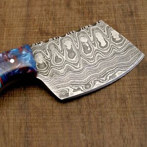 Cuchillo de Cocina Mini Cleaver de Acero de Damasco Hecho a Mano con Mango de Resina Epoxi Azul Cielo - Product Image 2