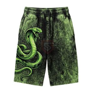 Shorts en denim délavé marron à coupe décontractée avec motif cactus, style streetwear, en coton épais, délavé vintage, pour homme, style rétro - Product Image 4
