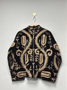 Handmade Black <b>Velvet</b> Suzani Embroidered <b>Jacket</b> With Floral Pattern Full Sleeve Stand Collar Bohemian <b>Women's</b> Winter Coat - Product Image 5