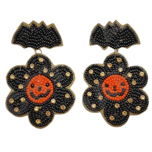 Halloween Flower Beaded Earrings for Women Patriotic <b>Memorial</b> Day Orange White Blue Colour Fabric Material - Product Image 1
