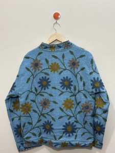 Maaunique Blue Hand Embroidered <b>Velvet</b> Floral One Size Unisex Casual Winter TNT Suzani <b>Quilted</b> Jacket Breathable Eco-Friendly - Product Image 3