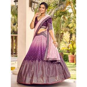Fabuleux Purple Sequins Chinon Traditionnel Lehenga Choli Avec Dupatta - Product Image 6