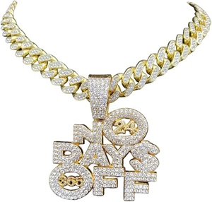 Collar con colgante de letra cúbica en color dorado, cadena Miami, amuleto con letras, joyería para hombre - Product Image 2