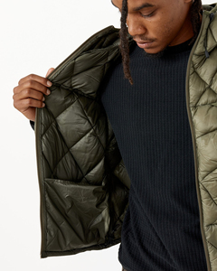 Chaleco Acolchado con Capucha para Hombre, Color Oliva, Cierre de Cremallera, Resistente al Viento, Estilo Casual, Color Sólido, Corte Regular, Ropa de Abrigo para Otoño - Product Image 4