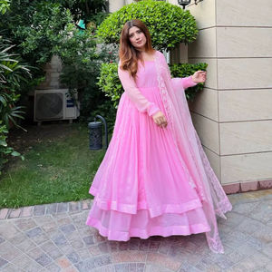 Vestido chino moderno de diseñador con lentejuelas multicolor para fiestas, bodas y Diwali en seda Fandy - Product Image 1