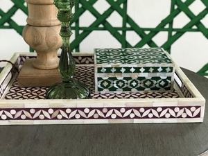 Plateau de service en résine fait à la main pour la maison hôtel restaurant multi-usages rectangle incrustation d'os plateau de stockage d'affichage décoratif - Product Image 3