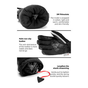 Gants d'hiver épais pour hommes, coupe-vent, imperméables, en tissu polyester/cuir, doublés de polaire, chauds pour le sport, la conduite de moto - Product Image 5