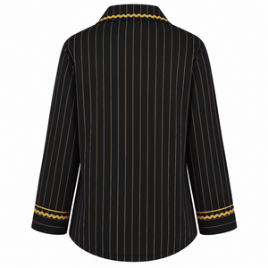 NCBW Sorority Women's Striped Pajama Set Button Front Long Sleeve Sleepwear Contrast Trim Lounge <b>PJs</b> With Drawstring Pants - Product Image 3