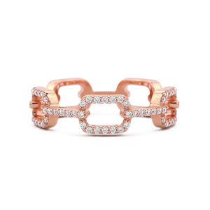 Fine 18K Solid Gold Geometric Link Diamond Ring Hollow Chain Ring Round Lab Grown Diamond Statement Ring Stackable Modern Band - Product Image 2