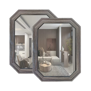 Espejo de Pared de Madera Rústico Marrón, Espejos Decorativos Geométricos para Sala de Estar, Dormitorio, Entrada - Product Image 1