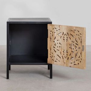 <b>Large</b> Capacity Traditional Carved Wood Bedside Cabinet & Nightstand with Floral Relief Storage for Hotel and Farmhouse Bedrooms - Product Image 3
