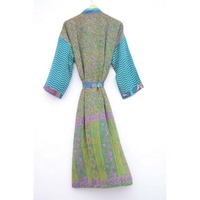Robe Kimono en Soie Longue Séchage Rapide Respirante Motif Floral Col en V Robe de Plage d'Été Peignoir Ceinture Ajustable Cordon de Serrage Femme