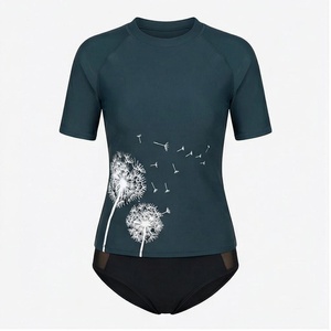Women's Dark <b>Blue</b> Dandelion Print One-Piece Swimsuit Crew Neck Quick Dry Spandex Polyester <b>Bikini</b> <b>Set</b> - Product Image 1