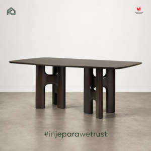 Mesa de Comedor Moderna de Lujo en Madera Sólida con Base Escultural Rectangular en Madera Oscura para Restaurante, Hotel, Villa, Muebles de Comedor - Product Image 1