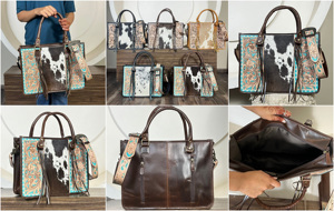 New Wholesale 2025 Factory Fashion Large Capacity Floral Pattern Hand <b>Tooled</b> Genuine Cowhide <b>Leather</b> Tassel Tote Bag with Zipper - Product Image 3