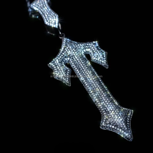 Collar con Colgante de Cruz en Forma de T con Diamantes Incrustados en Oro Blanco, Estilo Hip Hop, Cadena de Lujo, Regalo para Hombres y Mujeres - Product Image 4