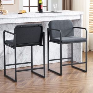 Set Moderno di 2 Sgabelli da Bar Alti, Comode Sedie da Pranzo Imbottite in PU con Struttura in Metallo e Braccioli - Product Image 2