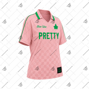 Alfa Griega al por Mayor |   Kapa |   Alfa |   Ropa de la Hermandad AKA, Jersey Deportivo de Fútbol con Cuello en V y Diseño de Tablero de Ajedrez Sublimado para Mujer - Product Image 2