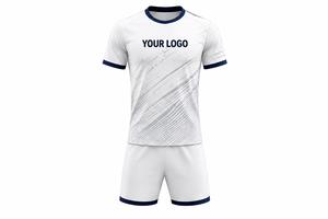 Ensemble de maillots de football unisexe blanc et marine, impression sublimée, évacuation de l'humidité, respirant, coupe athlétique, manches courtes, col en V, logo personnalisé - Product Image 5