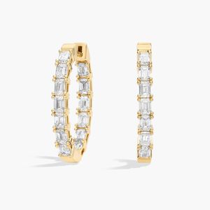 ต่างหูห่วงเพชรทรงบาแกตต์ทองคำขาว 14K เพชรเพาะเลี้ยง - Product Image 1