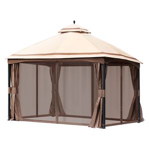 Gazebo da Giardino 10 x 13 Piedi per 10-12 Persone, Struttura in Metallo, Poliestere 180G, Stabilizzatori e Zanzariera per Tettoie, Pergole e Gazebo - Product Image 1
