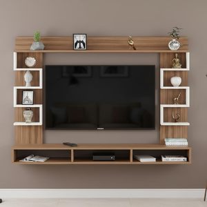 Meuble TV mural en bois d'ingénierie |   Support pour décodeur et meuble TV avec étagères pour livres et décorations - Product Image 3