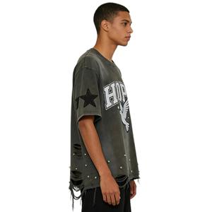 Camiseta deportiva unisex extragrande con efecto desgastado, logotipo personalizado, estilo urbano, camisetas lisas para imprimir. - Product Image 3