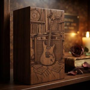 Urne funéraire en bois décorative, boîte à souvenirs personnalisée gravée, urne commémorative sur le thème de la musique pour adulte - Product Image 2