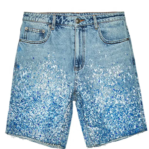 Shorts en jean streetwear personnalisés avec logo, qualité supérieure, délavage clair, coupe droite mi-haute, effet usé prononcé, grandes tailles, décontracté pour homme - Product Image 3