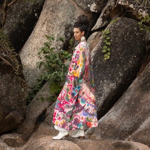2025 nouveau produit main cravate teinture Kimono veste vacances Boho coupe ample veste vêtements de plage couvrir vacances d'été femmes Kimono Robe - Product Image 3