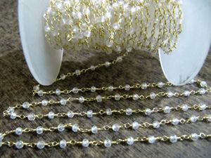 Handmade Rosary Chain with White Cubic Zircon Rondelle Faceted Beads 3-4mm Size Gemstone <b>Wire</b> Wrapped for Jewellery Making - Product Image 4