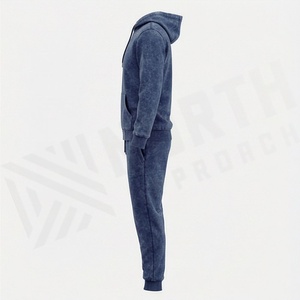 Custom Vintage Unisex Tracksuit Cotton <b>Distressed</b> Acid Wash Jogger Flare Sweatpants Hoodie Set Men Winter Jogging Outfit - Product Image 3