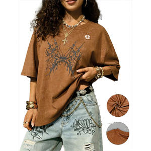 Camiseta Oversize de Algodón 280 GSM con Lavado Ácido para Mujer, Estilo Urbano de Moda, Marrón Vintage, Gráfico Urbano, Producción OEM Personalizada al por Mayor - Product Image 3
