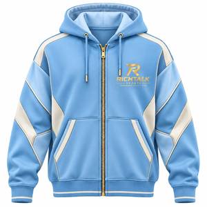 Men's <b>Zip</b>-Up <b>Hoodie</b> Oversized Fit French Terry Cotton <b>Pocket</b> Design Sporty Style Heavyweight Color Blocking Winter Wear - Product Image 3