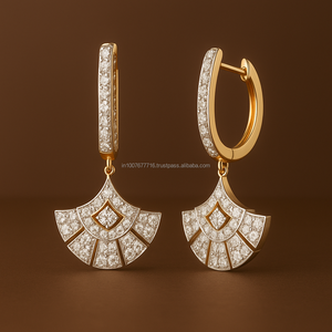 Elegantes Pendientes Largos de Oro Sólido de 18k con Diamantes Cultivados en Laboratorio de 0.50 TCW, Certificados por IGI, Diseño de Pluma y Ala, Estilo Bohemio para Mujer - Product Image 3