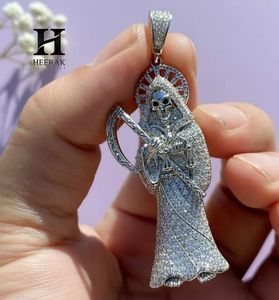 Collier pendentif Santa Muerte Iced Out, Bijoux Hip Hop, Charme Dernier Juge et Vieilleuse, Pendentif squelette en diamant de laboratoire - Product Image 2