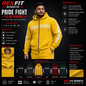 REXFITSPORTS Sudadera con Capucha Gráfica Amarilla para Hombre 2026, 280-300 GSM, Algodón y Poliéster, Forro Polar, Sudadera con Capucha Personalizada Estilo Urbano - Product Image 1