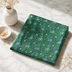 Tissu en coton imprimé à la main Jaal floral vert et bleu pour robes, kurtis, hauts, chemises et vêtements de boutique pour femmes - Product Image 2