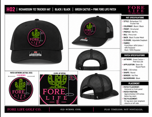 หมวกแก๊ป FORE LIFE GOLF CO. Richardson 112 รุ่น Trucker สีดำ ตาข่ายปรับได้ พร้อมปักลายกระบองเพชรสีเขียว สำหรับทุกเพศ - Product Image 2
