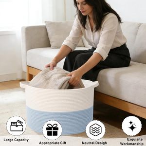 65L <b>Large</b> Woven Cotton Rope Nursery <b>Basket</b>, Laundry <b>Basket</b> Laundry Hamper with Handles,Blanket <b>Basket</b> <b>Storage</b> Bin - Product Image 2