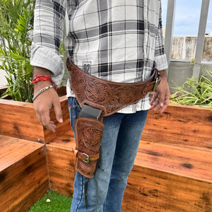 Premium Kwaliteit Op Maat Gemaakt Handgemaakt Echt Leer <span class=keywords><strong>Western</strong></span> <span class=keywords><strong>Cowboy</strong></span> Compatibel Open Teen One Rig Jachtholster Met Verstelbare Riemen
