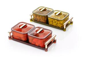 2-Tier Square PET Food <b>Storage</b> Container Set with Handles, Amber Luxury Kitchen Dry Snack Organizer kitchen products - Product Image 2