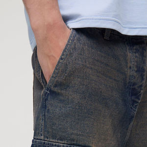 Pantalones Cortos de Mezclilla Cargo Vintage para Hombre, Estilo Verano, Largos hasta la Rodilla, con Múltiples Bolsillos, Bordados, Cintura Media, Lavado Oscuro, Secado Rápido - Product Image 4