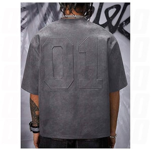 Men's Casual Acid Wash Vintage Canvas T-Shirts Cotton <b>Drop</b> Shoulder with Custom O-neck Cartoon Print Short Sleeves - Product Image 2