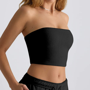 Women's <b>Strapless</b> Knitted Tank <b>Top</b> Solid Color Minimalist Breathable Short Length Spandex Cotton Blend Casual Fit - Product Image 2