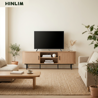 Mueble de TV moderno de madera con almacenamiento para sala de estar, para televisores de 65 pulgadas o más, diseño minimalista de montaje en suelo.